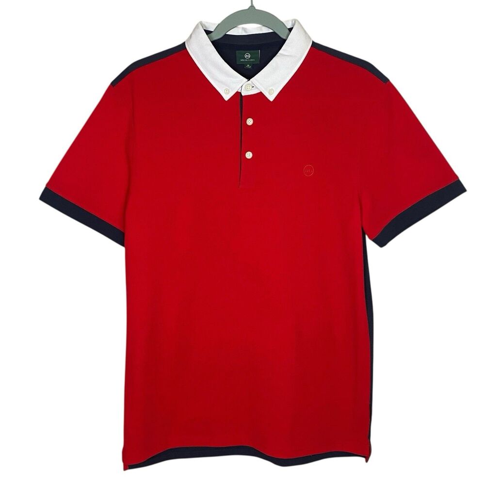 AG Adriano Goldschmied Polo Shirt Mens M Red Blue Short Sleeve Golf Preppy NEW
